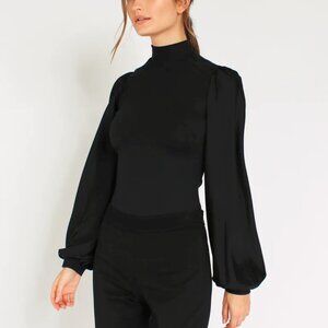Marie Saint Pierre Nopulsion Black Bishop-Sleeve Mock Neck Top